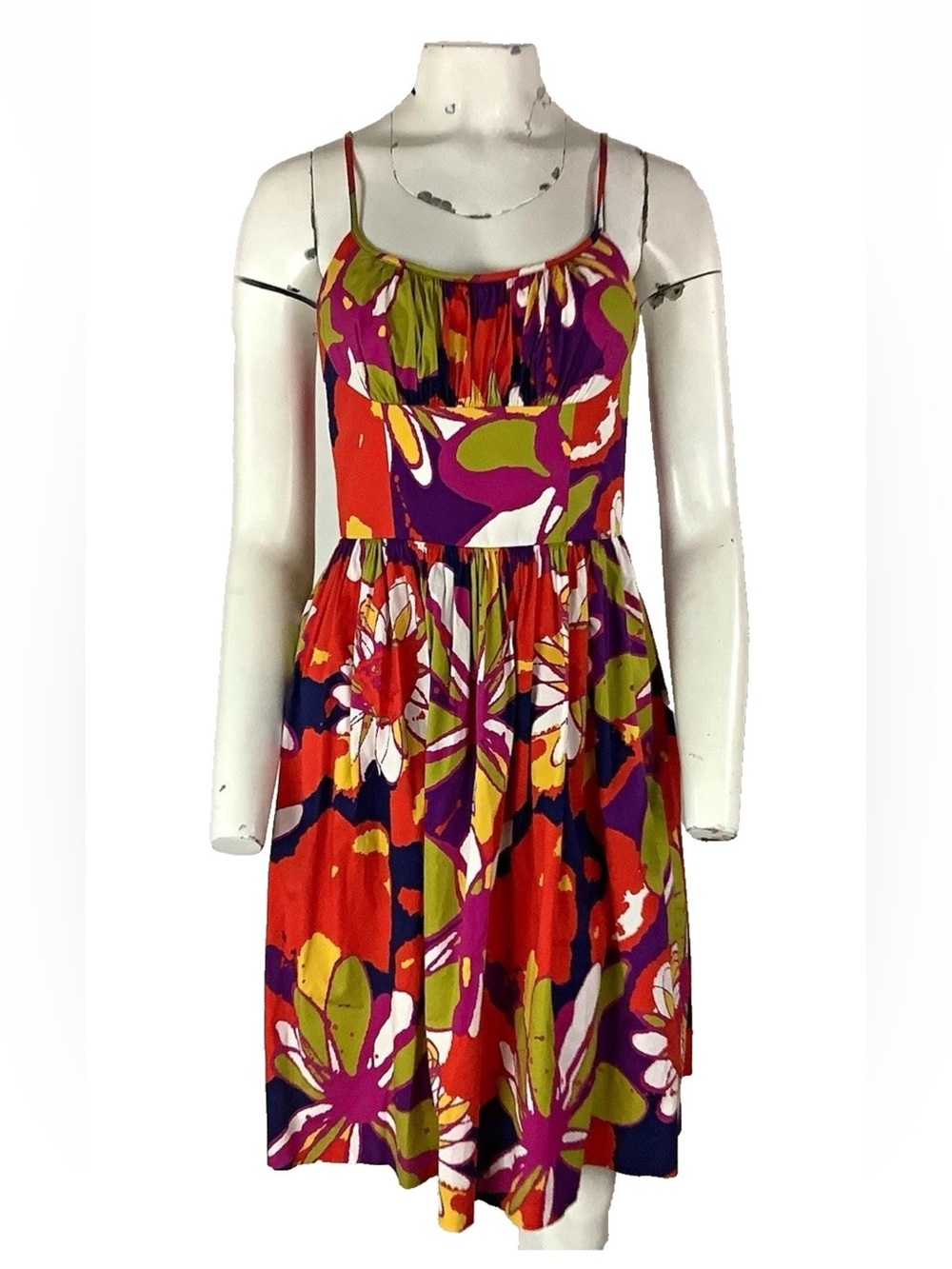 Trina Turk Sz 4 Floral Print Fit Flare Strappy Colorful Cocktail Party Dress